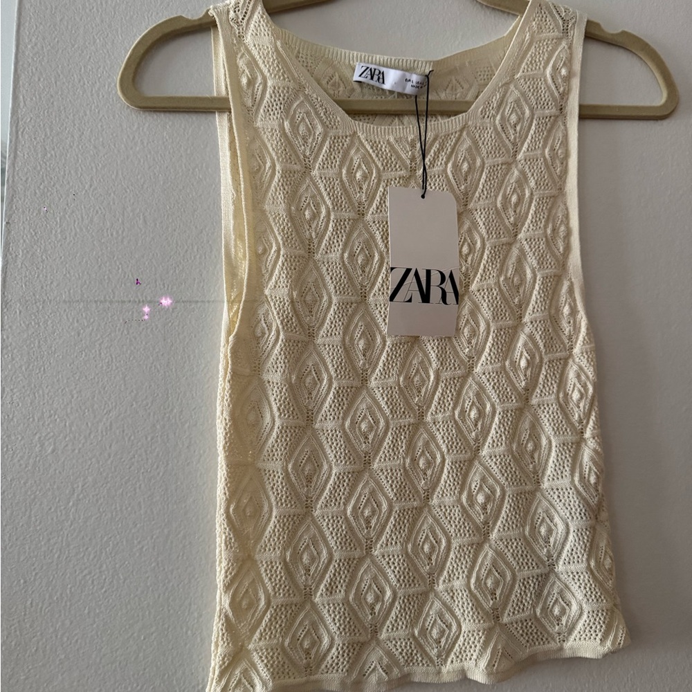 Zara Ivory Pointelle Knit Tank Top